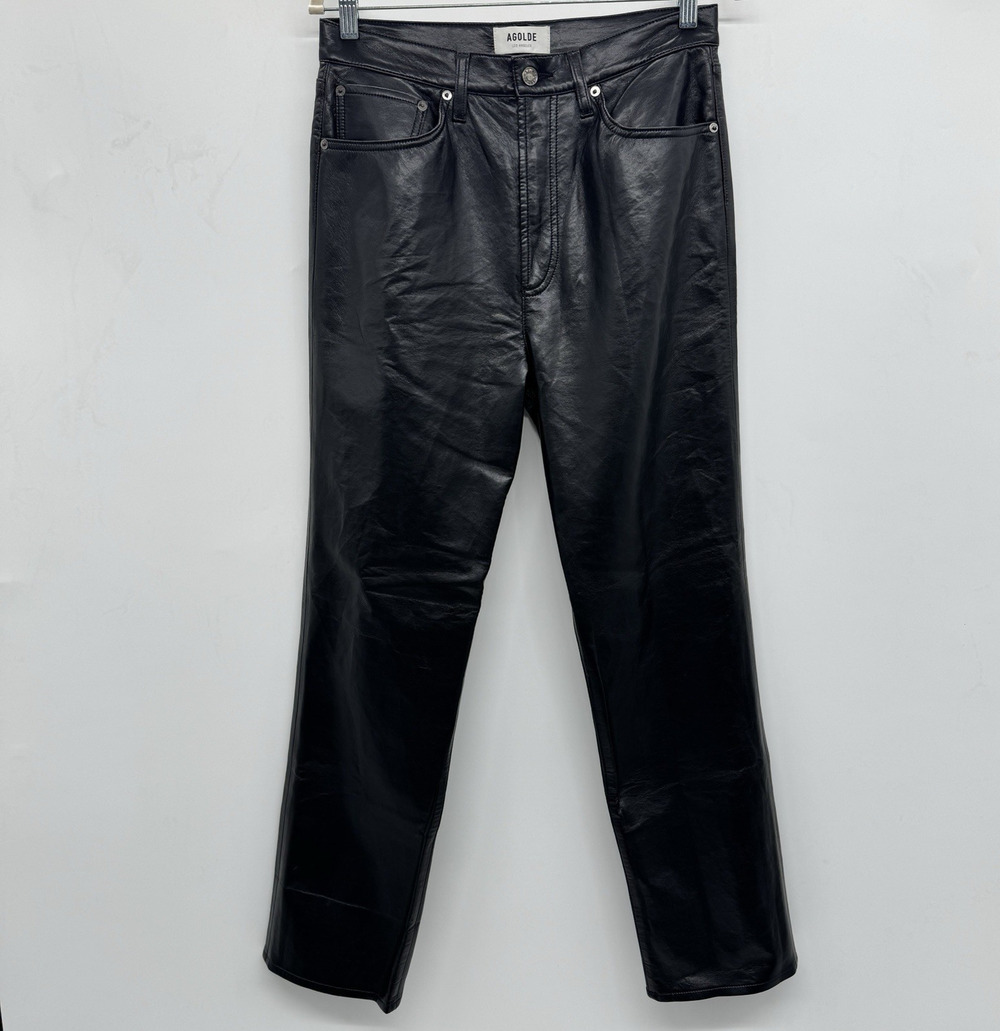 Agolde Women's Leather High Rise Straight Pants Jeans Size 29 Black Goth Witchy